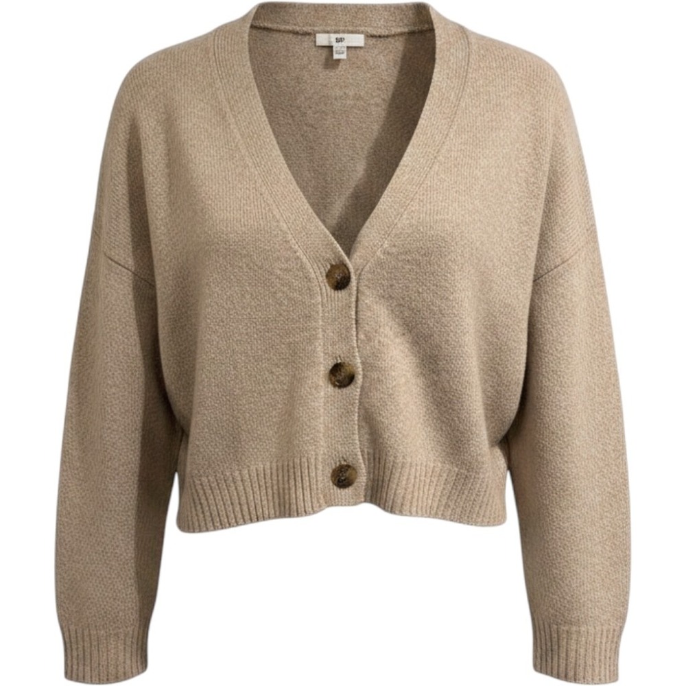 BP Cardigan Sweater Womens XL Beige Heathered Button Front Boxy Neutral Cozy
